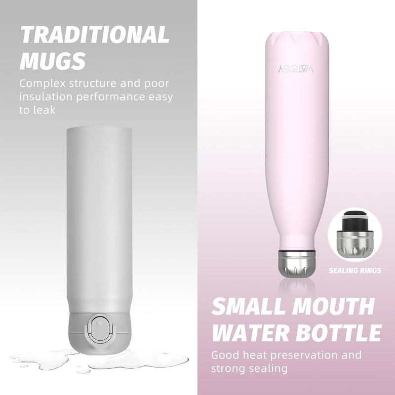 WATERSY Stainless Steel water bottles,17oz/500ml Insulated Water Bottles,Pink metal water bottle Keeps Drink Cold and Hot,BPA Free kids water bottles for School,Gym,Travel,Sports - Image 4